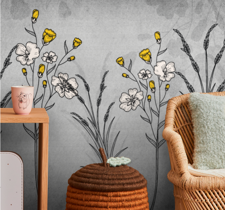 Mural de pared flores bocetos florales vintage - TenVinilo