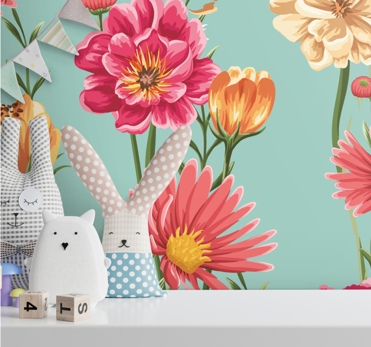 Mural de pared flores composición de flores coloridas - TenVinilo
