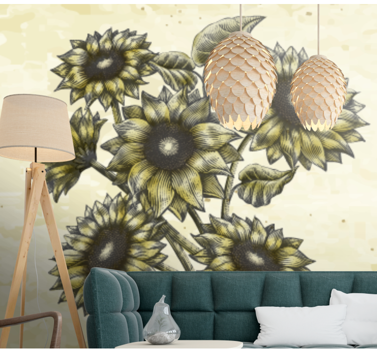 Mural de pared flores composición floral de girasoles - TenVinilo