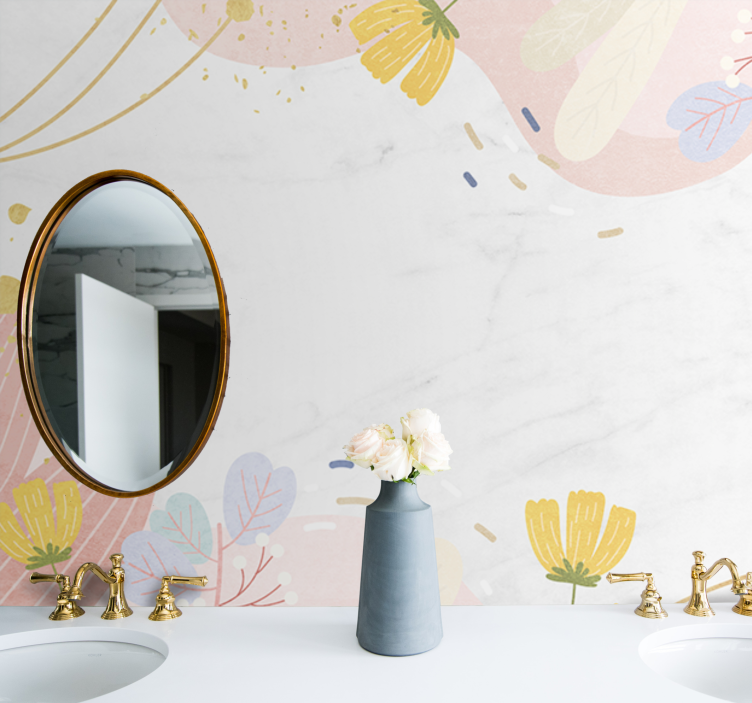 Mural de pared flores con acentos de patrón floral - TenVinilo