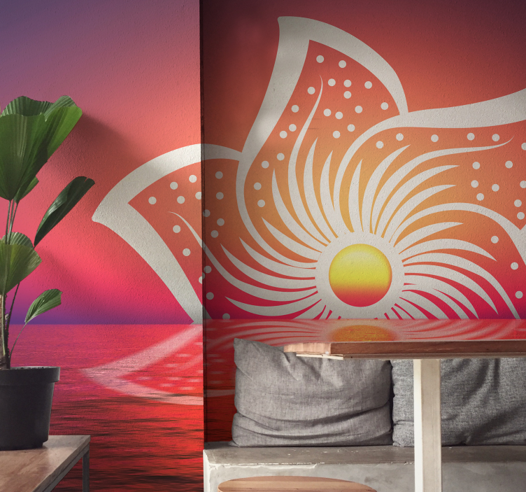 Mural para comedor diseño amanecer de hibiscos - TenVinilo