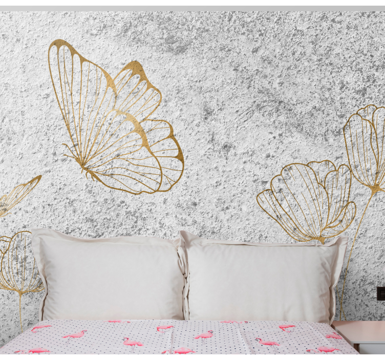 Mural de pared flores diseño de mariposas elegante - TenVinilo
