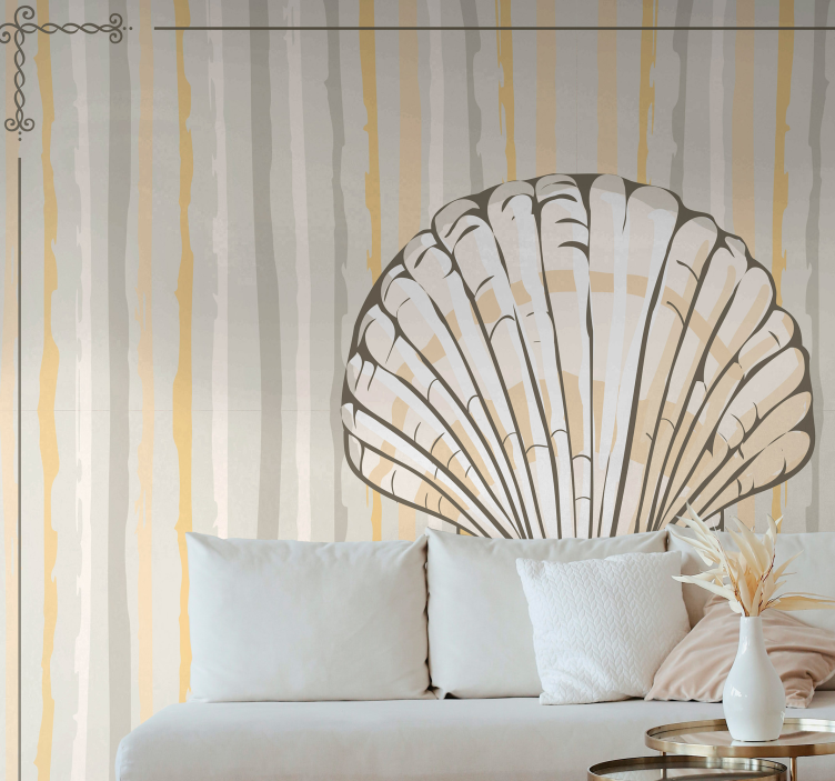 Mural de pared flores diseño floral de conchas marinas - TenVinilo