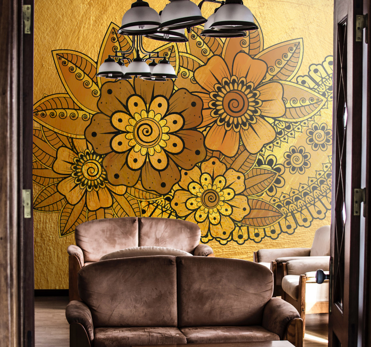 Mural de pared flores diseño floral amarillo - TenVinilo