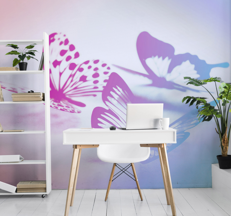 Mural de pared flores elegantes siluetas de mariposas - TenVinilo