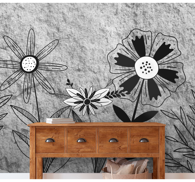 Mural de pared flores en blanco y negro - TenVinilo