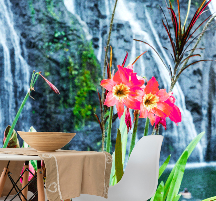 Mural de pared flores flores tropicales rosadas - TenVinilo