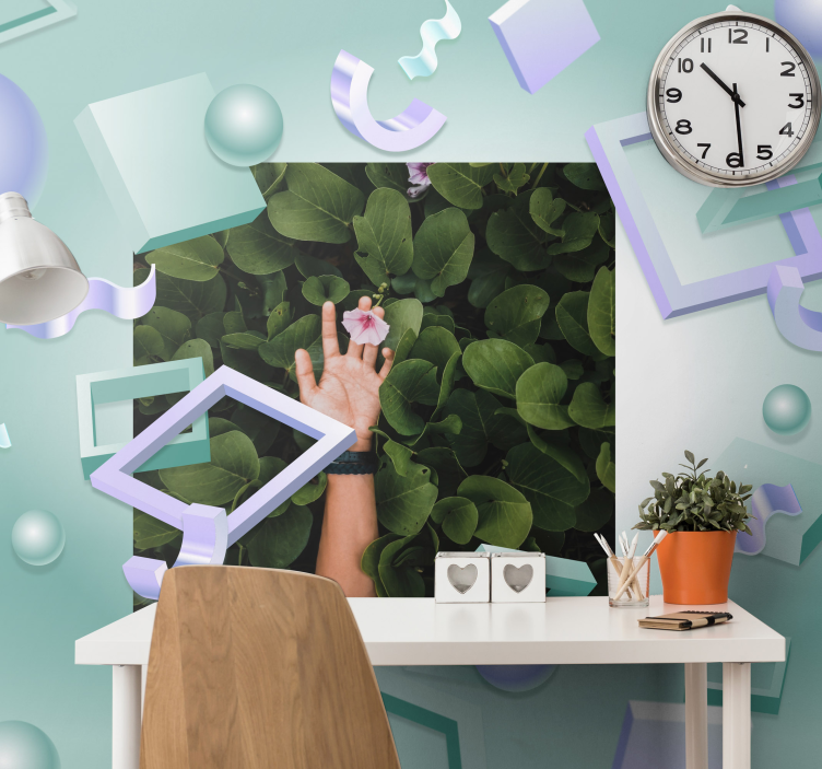 Mural de pared flores mano sosteniendo una flor - TenVinilo