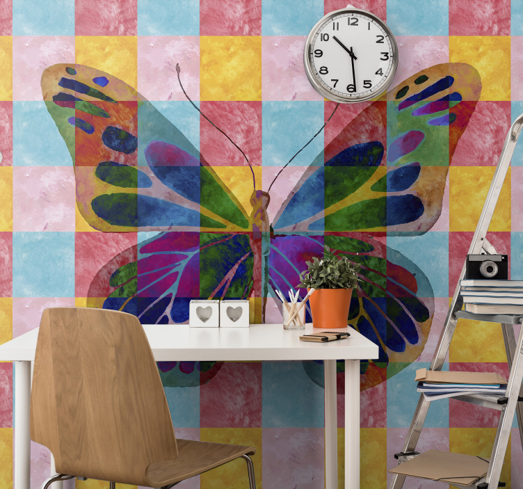 Mural de pared flores patrón de mariposas coloridas - TenVinilo