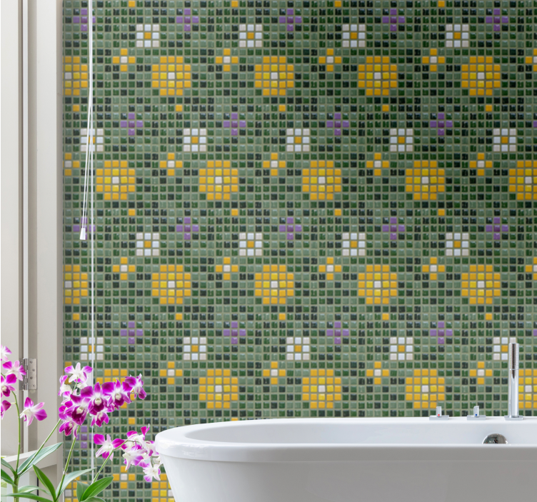 Mural para baño patrón floral de mosaico vibrante - TenVinilo