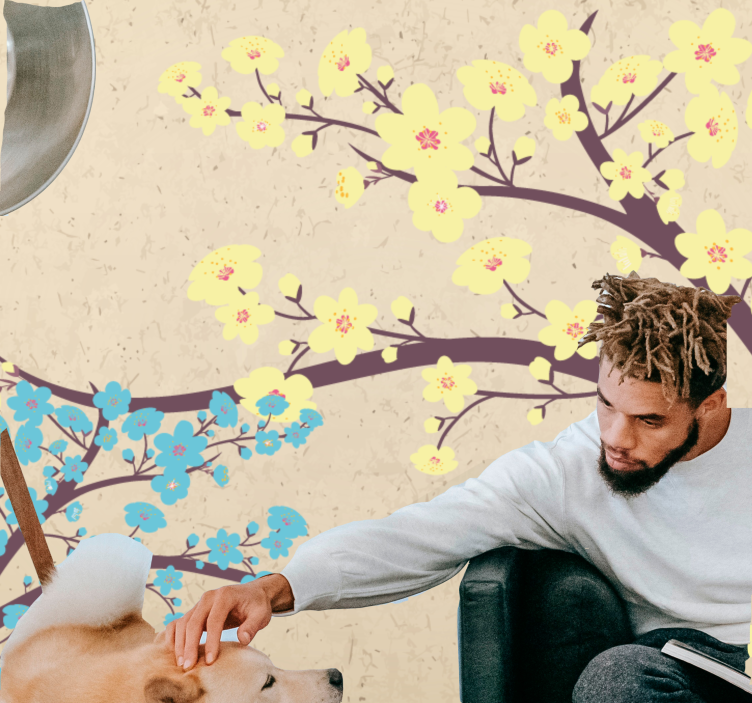 Mural de pared flores ramas de flores amarillas - TenVinilo