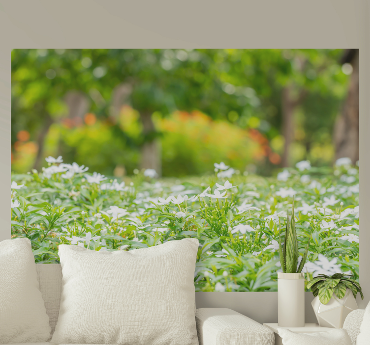 Mural de pared flores ramillete blanco lujoso - TenVinilo