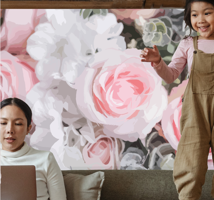 Mural de pared flores rosas rosadas románticas - TenVinilo