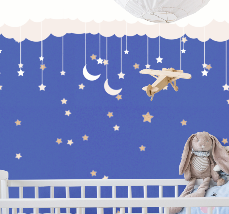 Mural de pared infantil aventura en el cielo nocturno - TenVinilo
