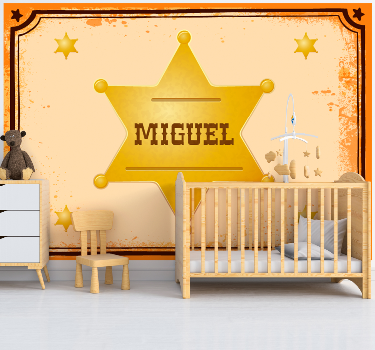 Mural de pared infantil estrella de sheriff personalizada - TenVinilo