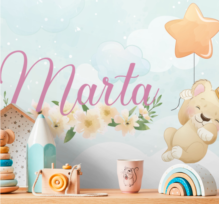 Mural de pared infantil globo de león tierno - TenVinilo