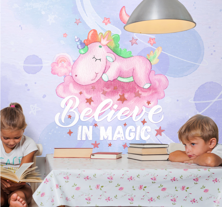 Mural de pared infantil nube de sueños unicornio - TenVinilo