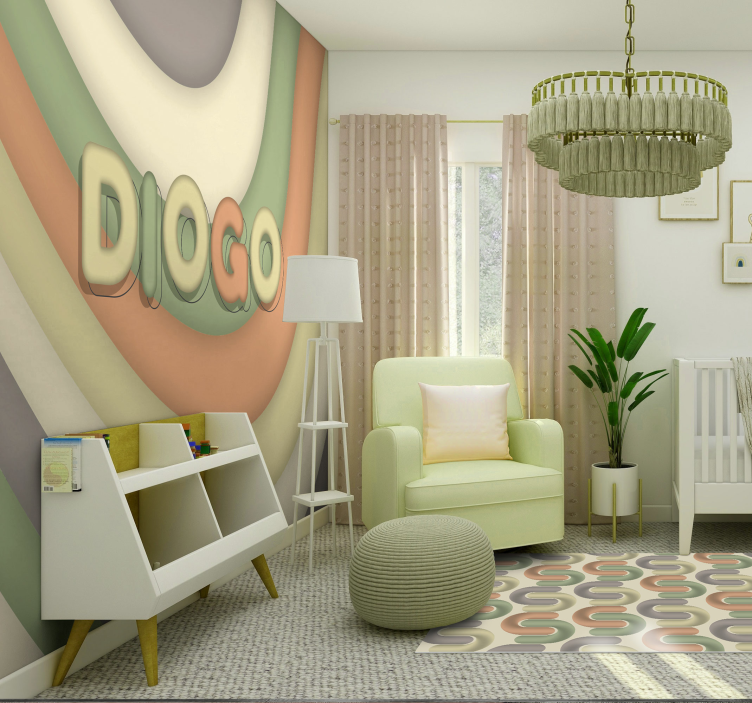 Mural de pared infantil rayas curvas con nombre - TenVinilo