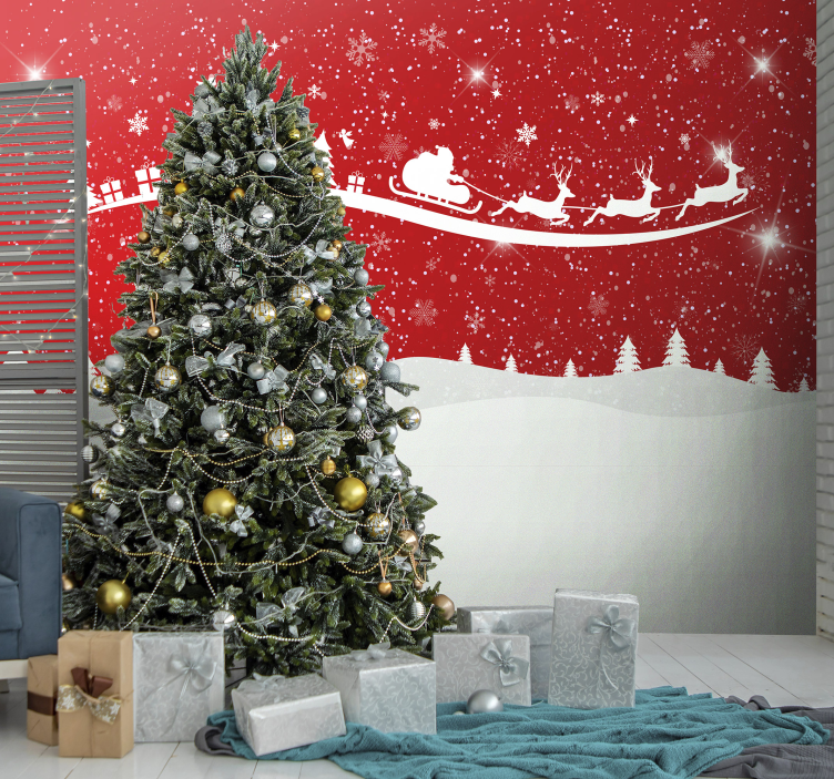 Mural de pared navidad exhibición de trineo de santa - TenVinilo