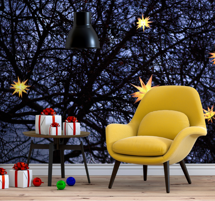 Mural de pared navidad noche estrellada dorada - TenVinilo