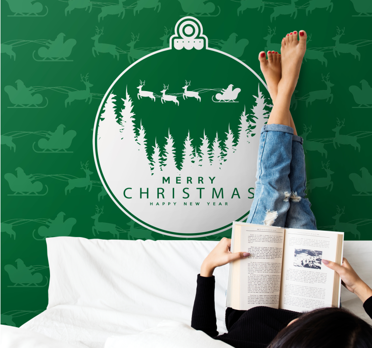 Mural de pared navidad paisaje invernal alegre - TenVinilo