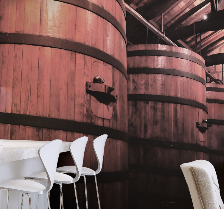 Mural de pared piedra almacenamiento de barril de madera - TenVinilo