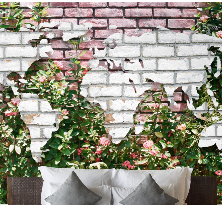 Mural mapamundi flores y ladrillos - TenVinilo