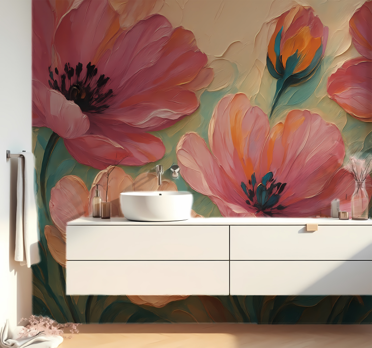 Mural para baño arte de flores pintadas - TenVinilo