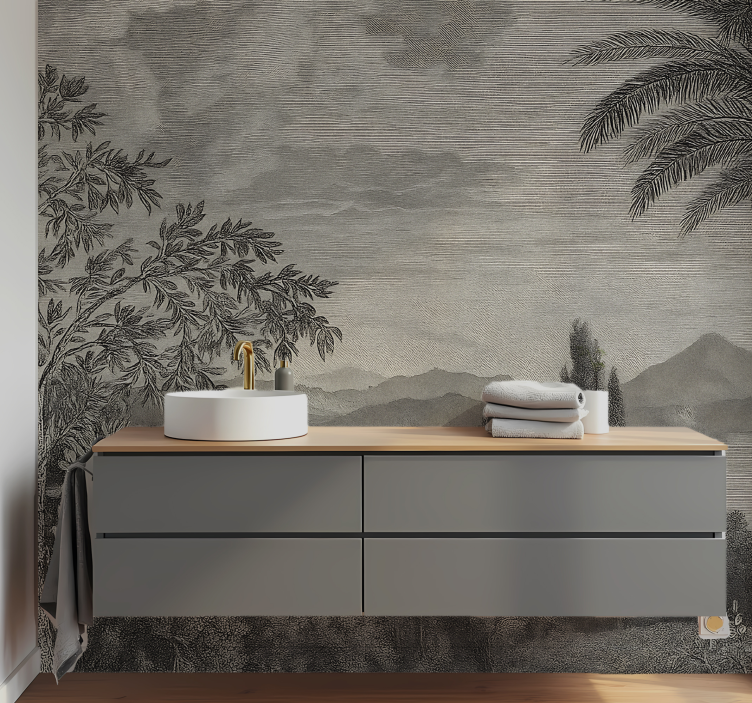 Mural para baño paisaje natural gris - TenVinilo