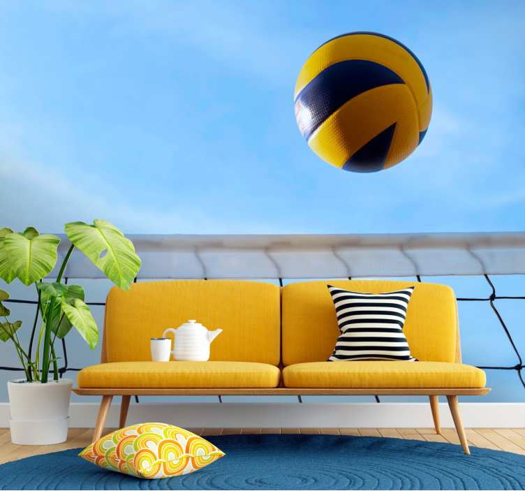 Mural para habitaciones pelota volley sobre red - TenVinilo