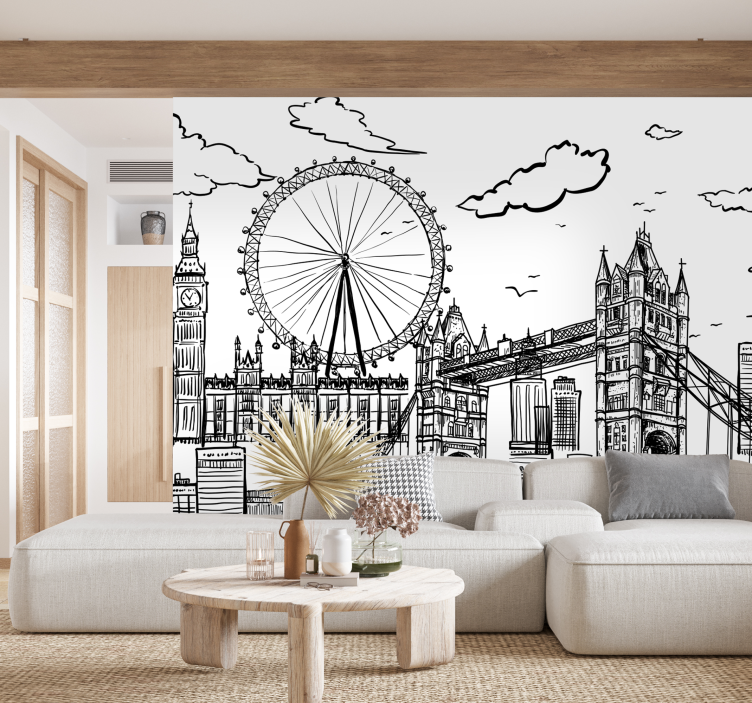 Papel pintado salón ciudad dibujo de Londres - TenVinilo