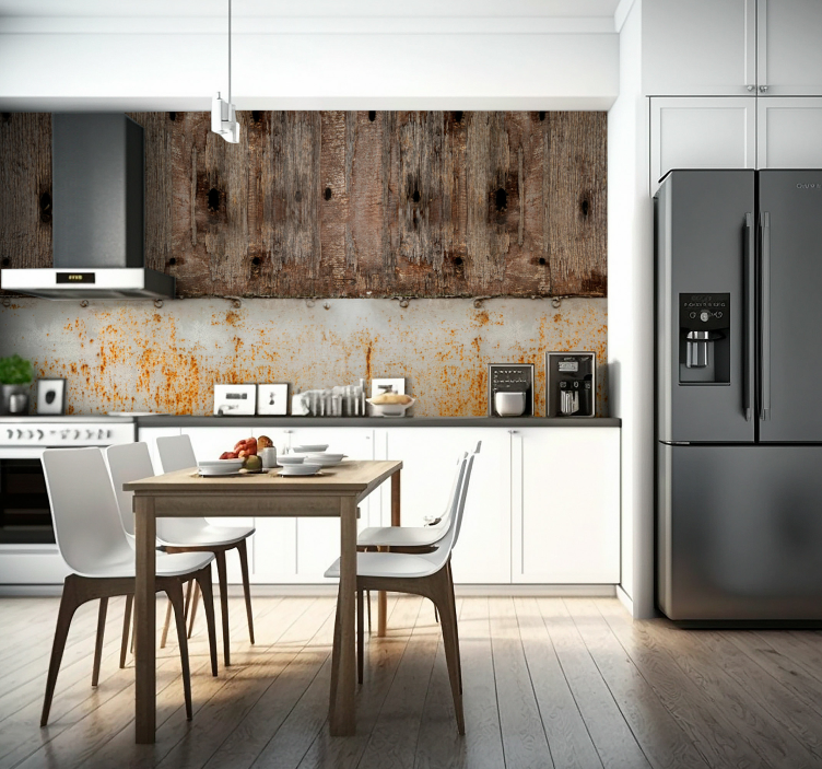 Fotomural texturas metal y astillas de madera - TenVinilo