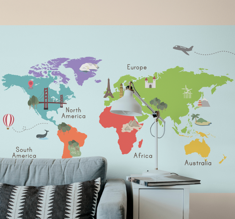Papel pintado mapamundi ilustración de mapa mundial - TenVinilo