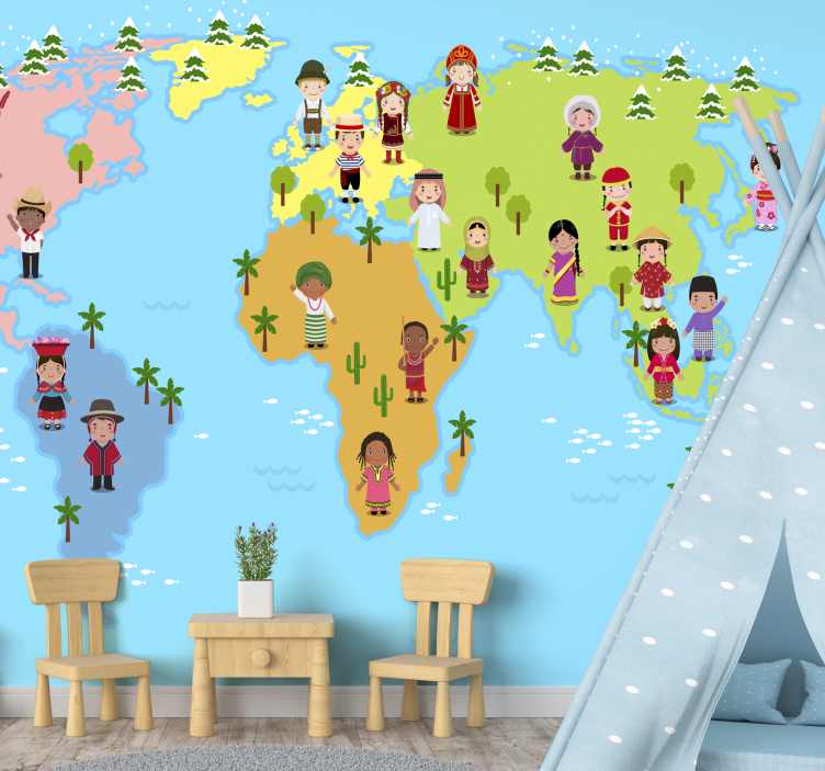 Papel pintado mapamundi personajes del mapa cultural - TenVinilo