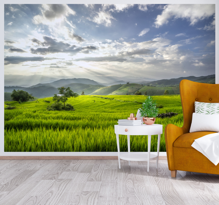 Papel pintado paisaje campos verdes serenos - TenVinilo