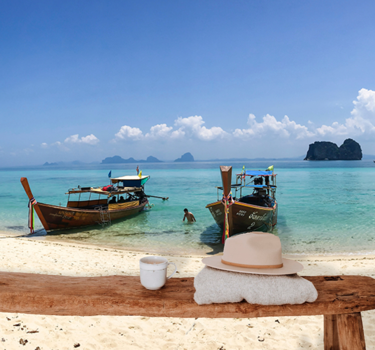 Papel pintado paisaje escena de playa tropical - TenVinilo