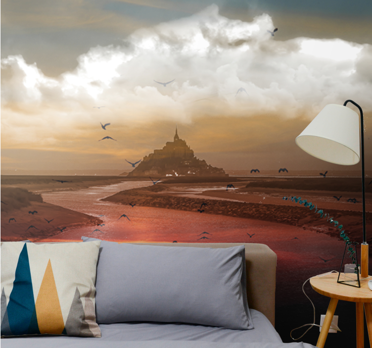 Papel pintado paisaje inspirado en mont saint michel - TenVinilo
