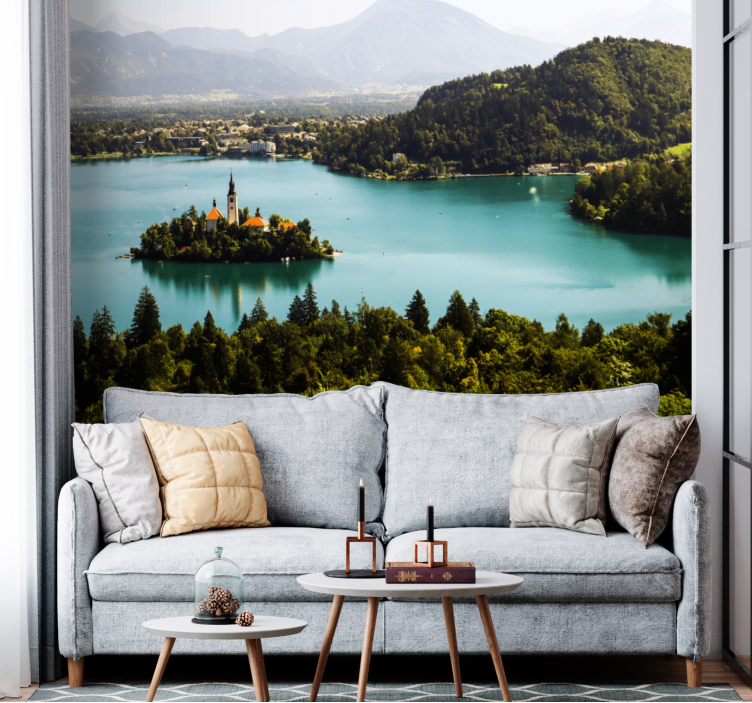 Papel pintado paisaje isla del lago bled - TenVinilo