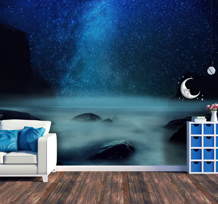 Papel pintado paisaje marino de noche estrellada - TenVinilo