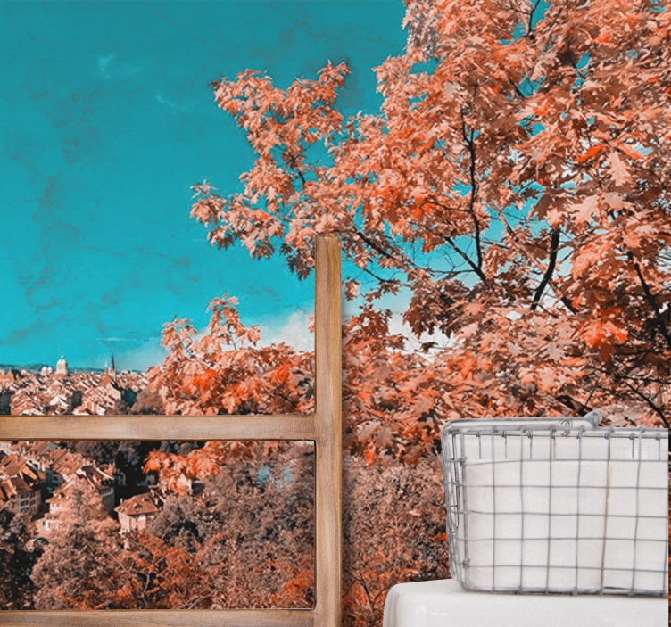 Papel pintado paisaje paisaje otoñal vibrante - TenVinilo