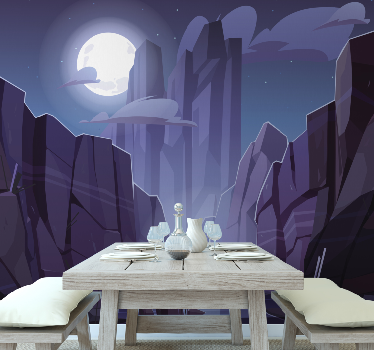 Papel pintado paisaje paisaje rocoso iluminado por la luna - TenVinilo
