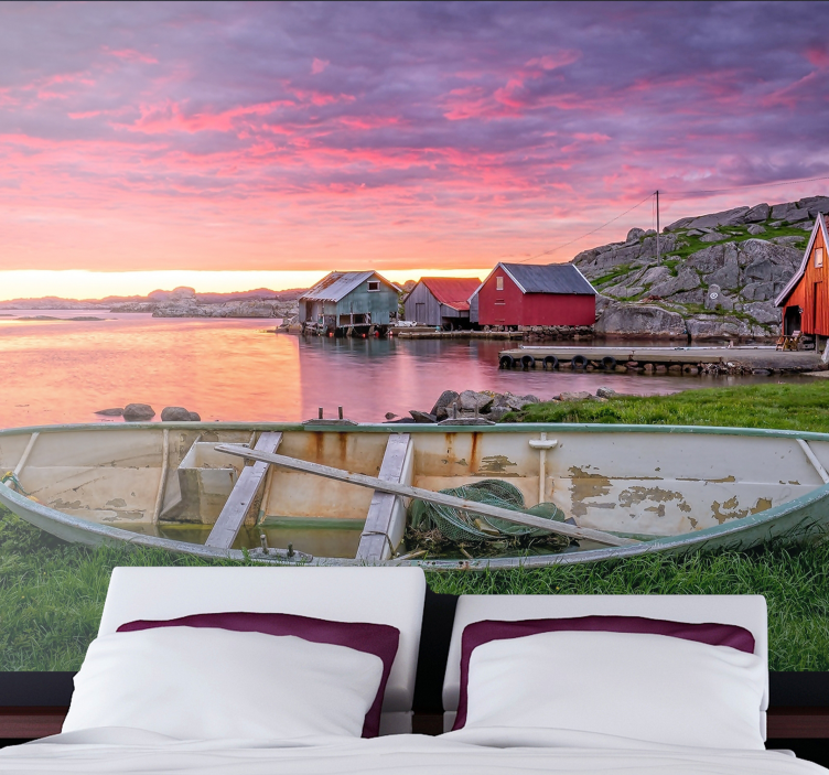 Papel pintado paisaje pueblo costero escénico - TenVinilo