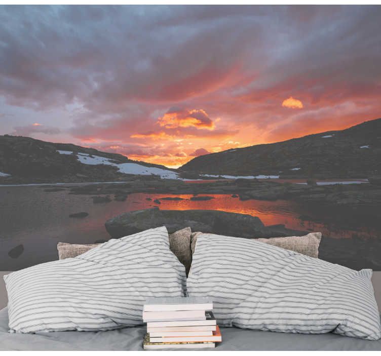 Papel pintado paisaje reflejo de un atardecer impresionante - TenVinilo