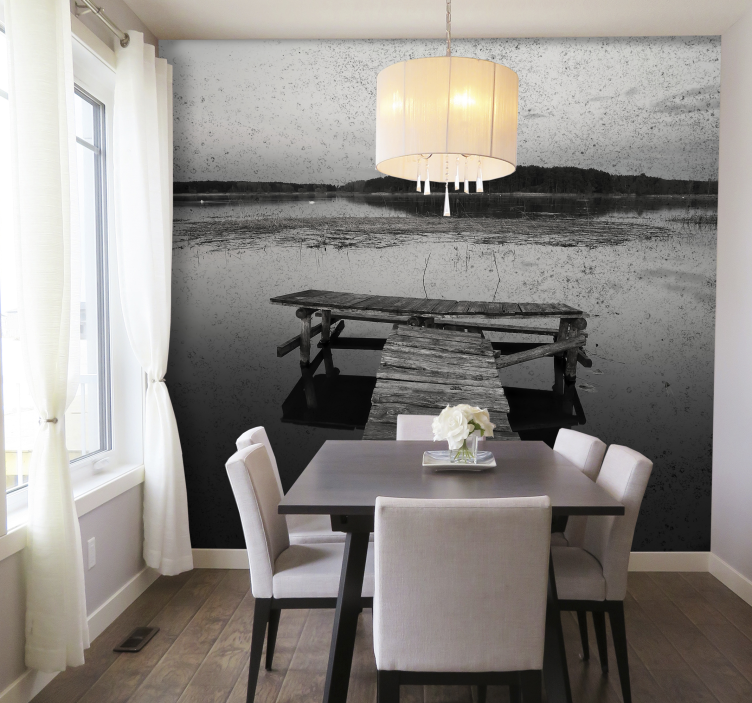 Papel pintado paisaje reflejos en el muelle - TenVinilo