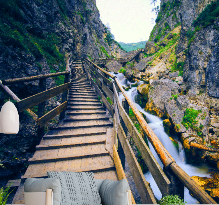 Papel pintado paisaje sendero montañoso escénico - TenVinilo