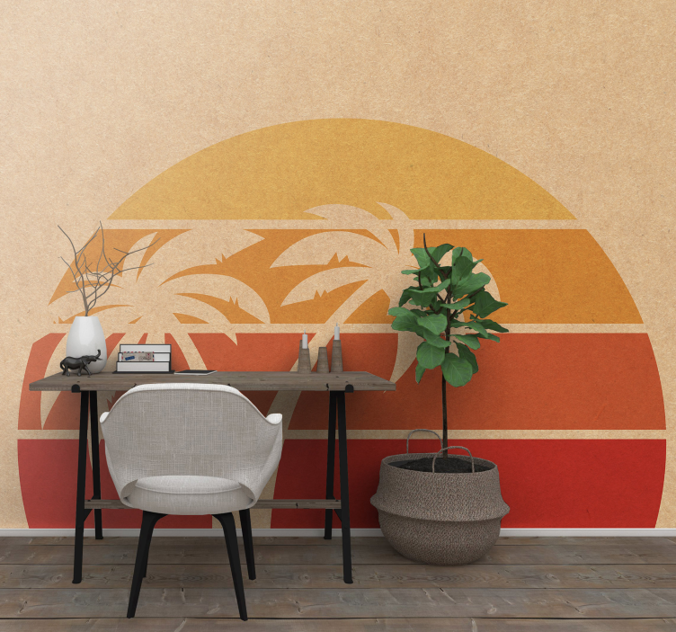 Papel pintado paisaje silueta de palmera al atardecer - TenVinilo