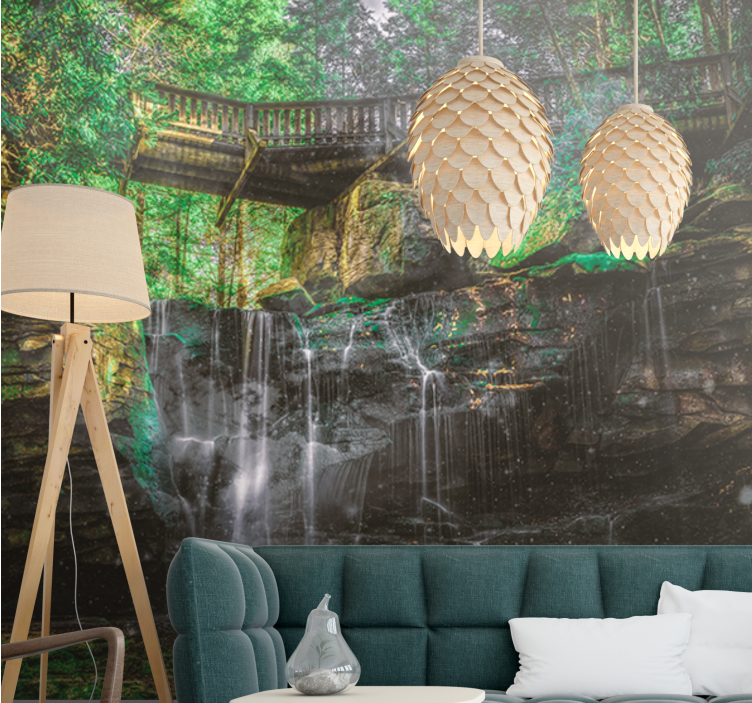Papel pintado paisaje vista de cascada escénica - TenVinilo