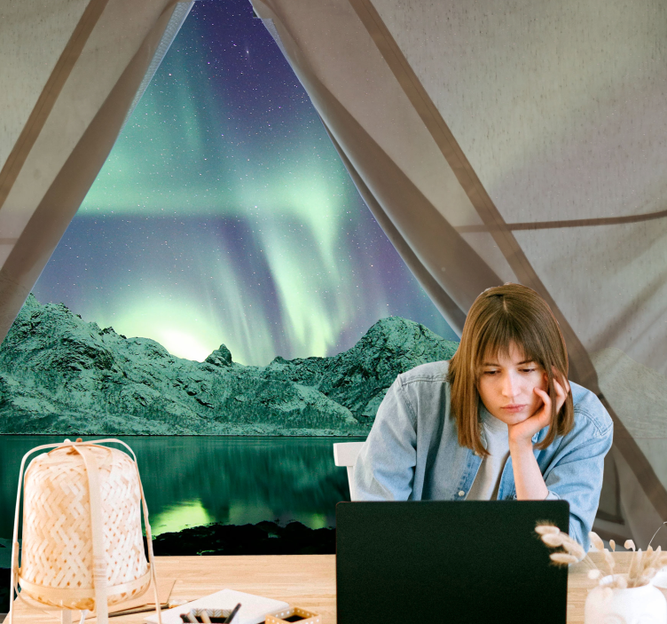 Papel pintado paisaje vista de la aurora boreal - TenVinilo