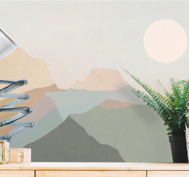 Papel pintado paisaje vista de montaña al anochecer - TenVinilo