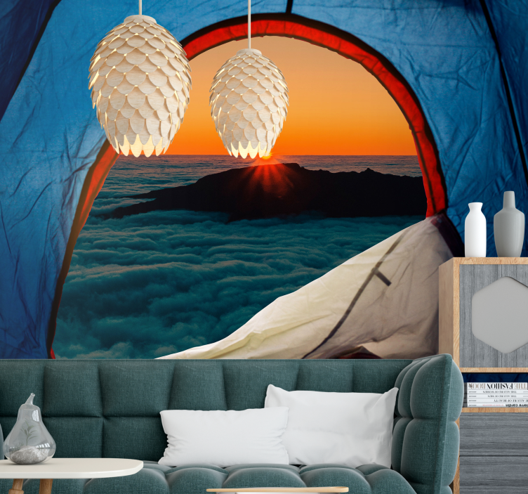 Papel pintado paisaje vista del crepúsculo en la montaña - TenVinilo